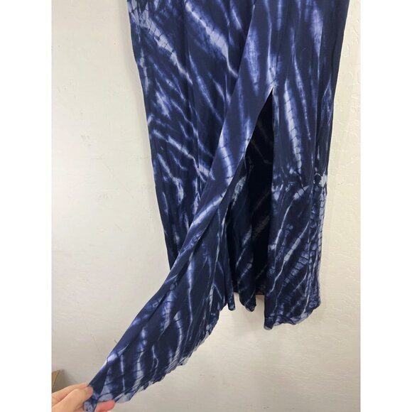 Pink Lotus Sz M High Slit Maxi Skirt Blue Grey Tie Die - Picture 3 of 6